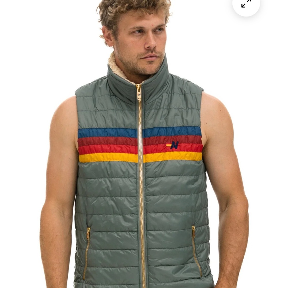 Aviator Nation Men's Gray Vest with Multicolor Stripes
